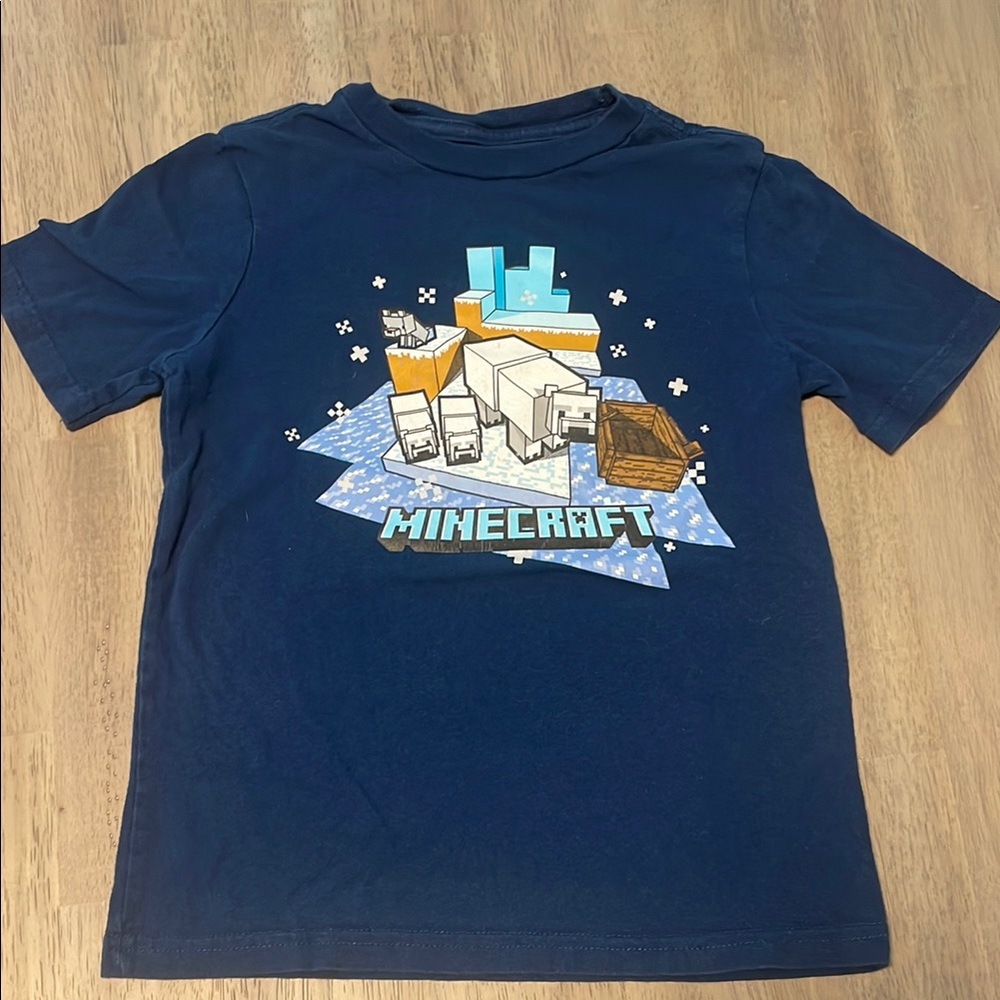 Blue Short Sleeve Tee with Minecraft Graphic